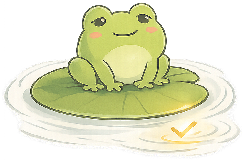 A small green frog sitting on a lilypad